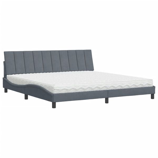vidaXL Κρεβάτι με Στρώμα Σκούρο Γκρι 200x200 εκ. Βελούδινο