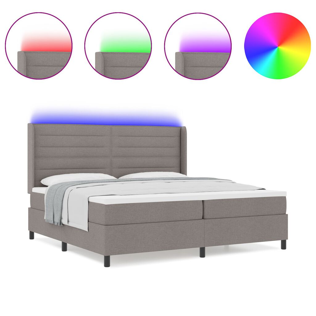 κρεβάτι Box Spring με στρώμα & LED Taupe 200x200 εκ. Υφασμάτινο