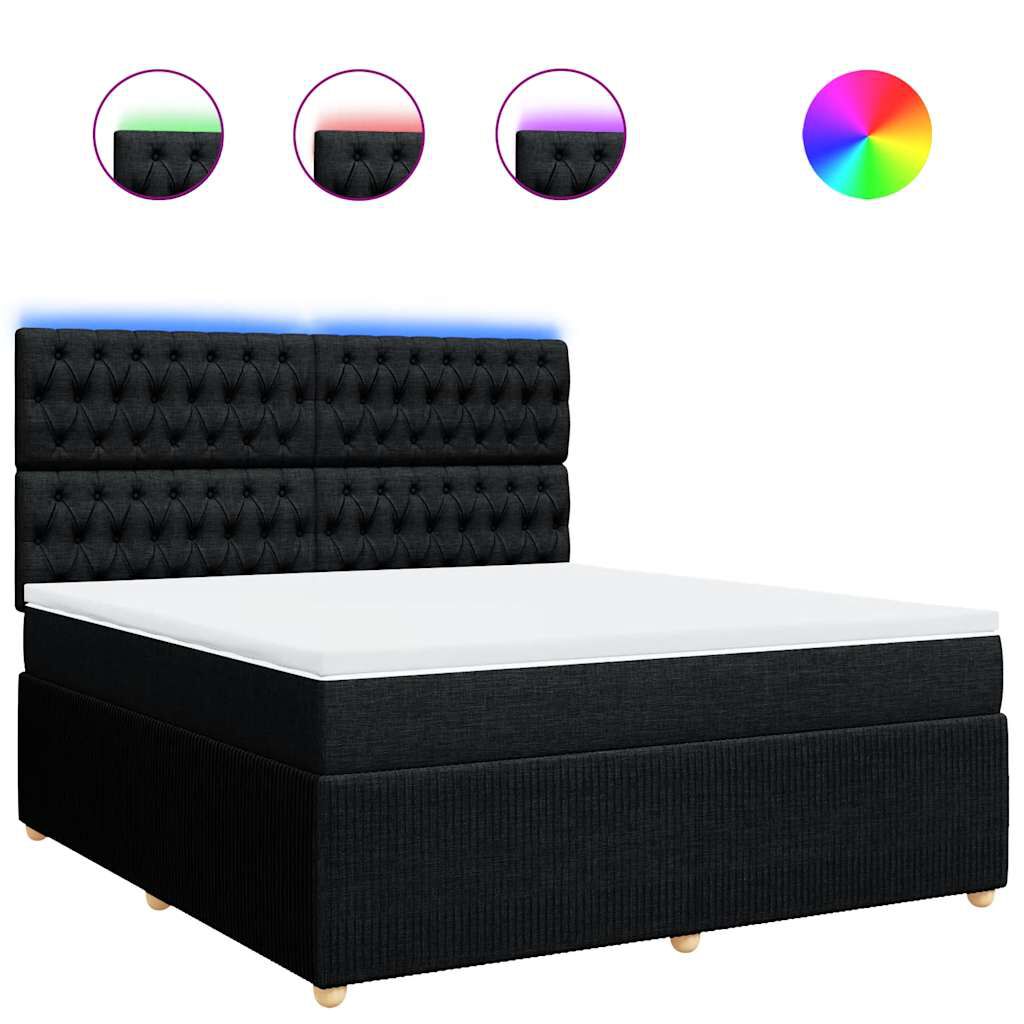 vidaXL Κρεβάτι Boxspring με Στρώμα Μαύρο 180x200 εκ. Υφασμάτινο