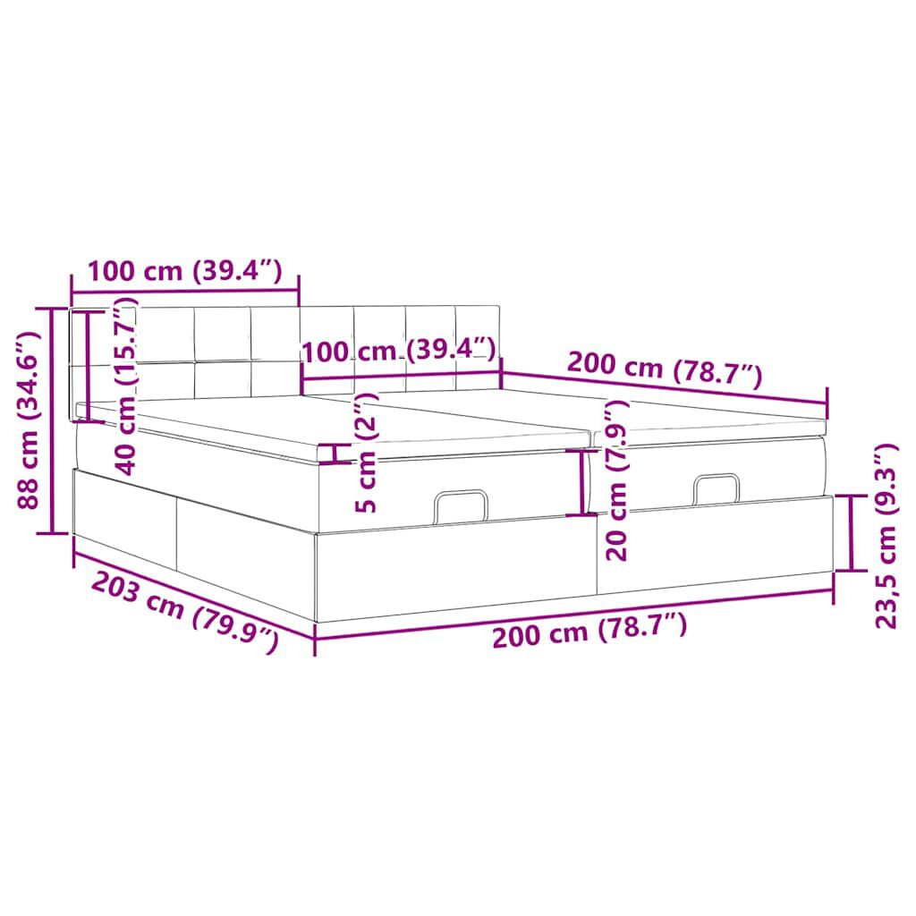 vidaXL Οθωμανικό κρεβάτι με στρώματα & LEDs Μαύρο 200x200cm Velvet