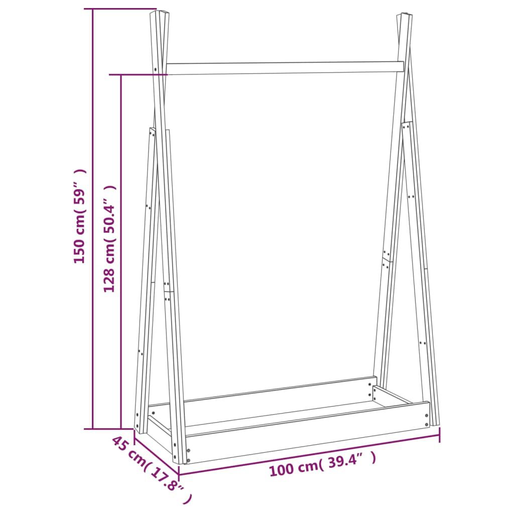 vidaXL Κρεμάστρα Ρούχων Μαύρη 100x45x150 εκ. από Μασίφ Ξύλο Πεύκου