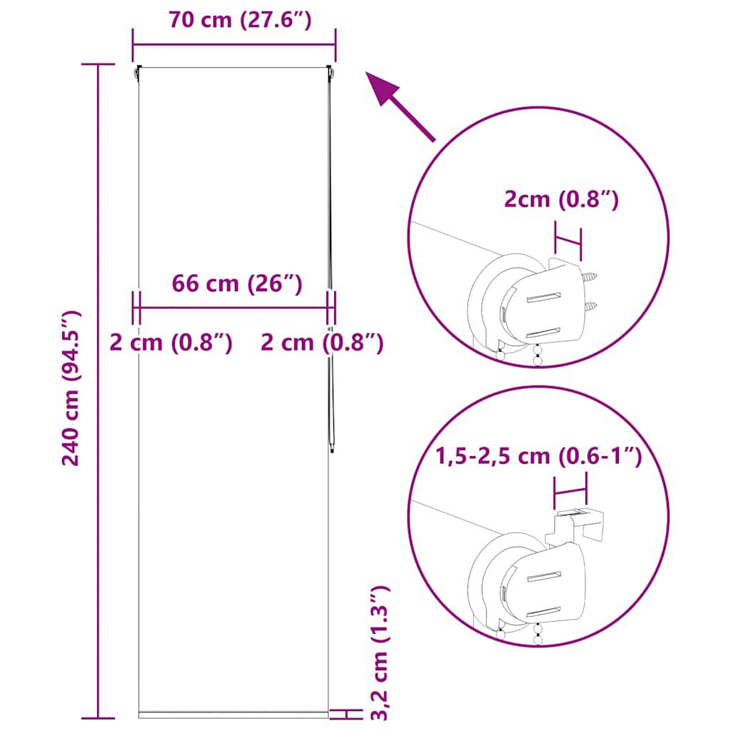 vidaXL Κουρτίνα Μπάνιου Ρολό 70x240 εκ. Πλάτος υφάσματος 66 εκ.
