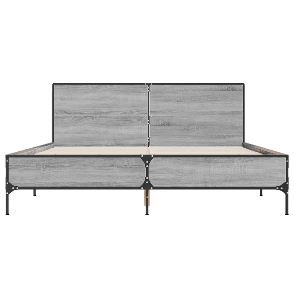 vidaXL Πλαίσιο Κρεβατιού Γκρι Sonoma 150x200 εκ. Επεξ. Ξύλο & Μέταλλο