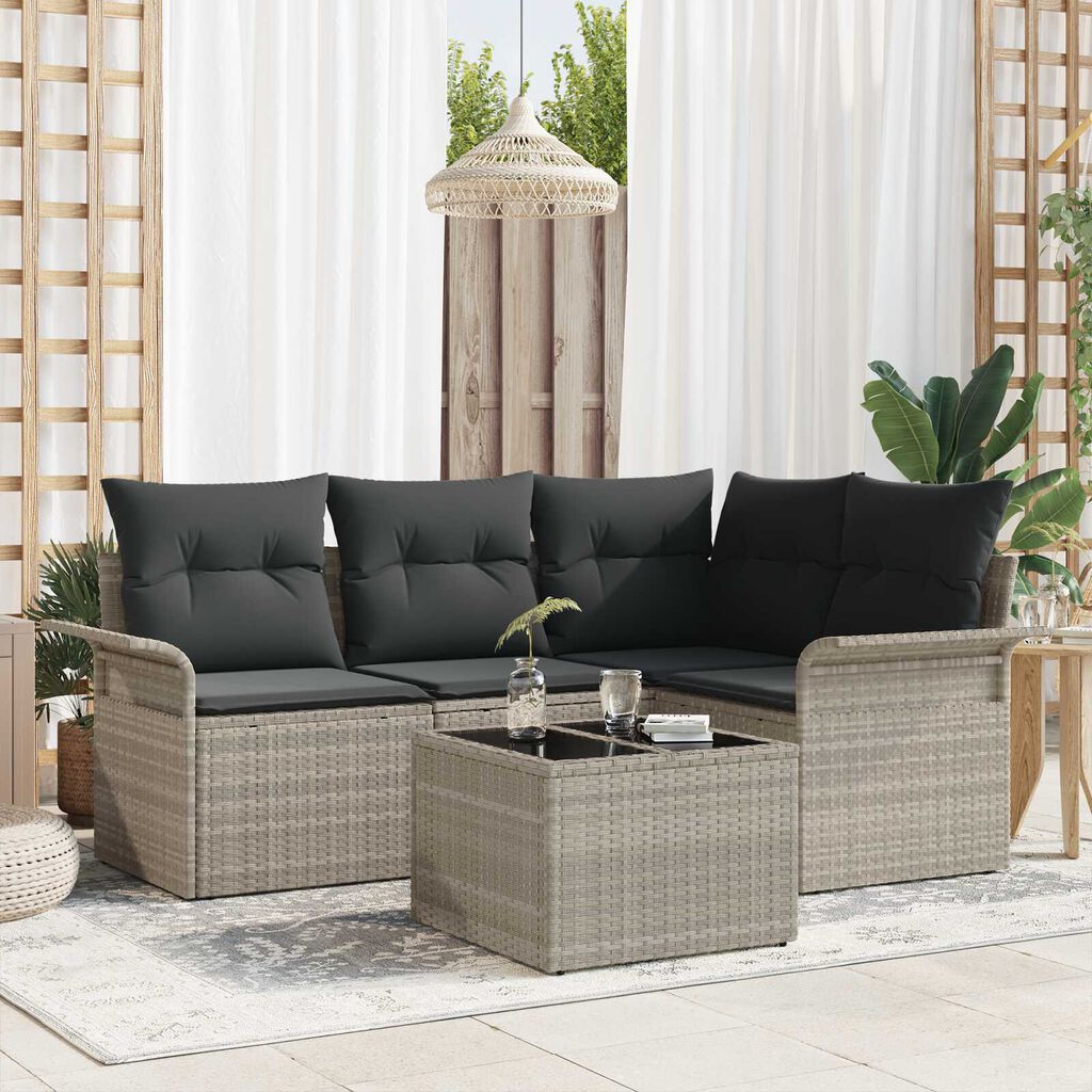 vidaXL Σετ Καναπέ Κήπου με μαξιλάρι 5 pcs Ανοιχτό γκρι Πολυ ράταν