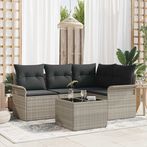 vidaXL Σετ Καναπέ Κήπου με μαξιλάρι 5 pcs Ανοιχτό γκρι Πολυ ράταν