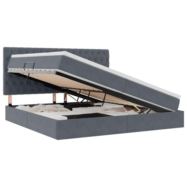 vidaXL Κρεβάτι με αποθηκευτικό χώρο και LED Σκούρο Γκρι 200 x 200 cm