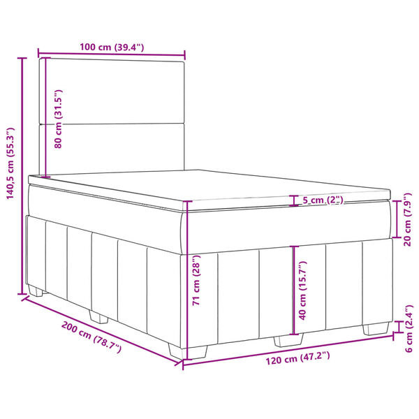 vidaXL Κρεβάτι Boxspring με Στρώμα Κρεμ 120x200 εκ. Υφασμάτινο