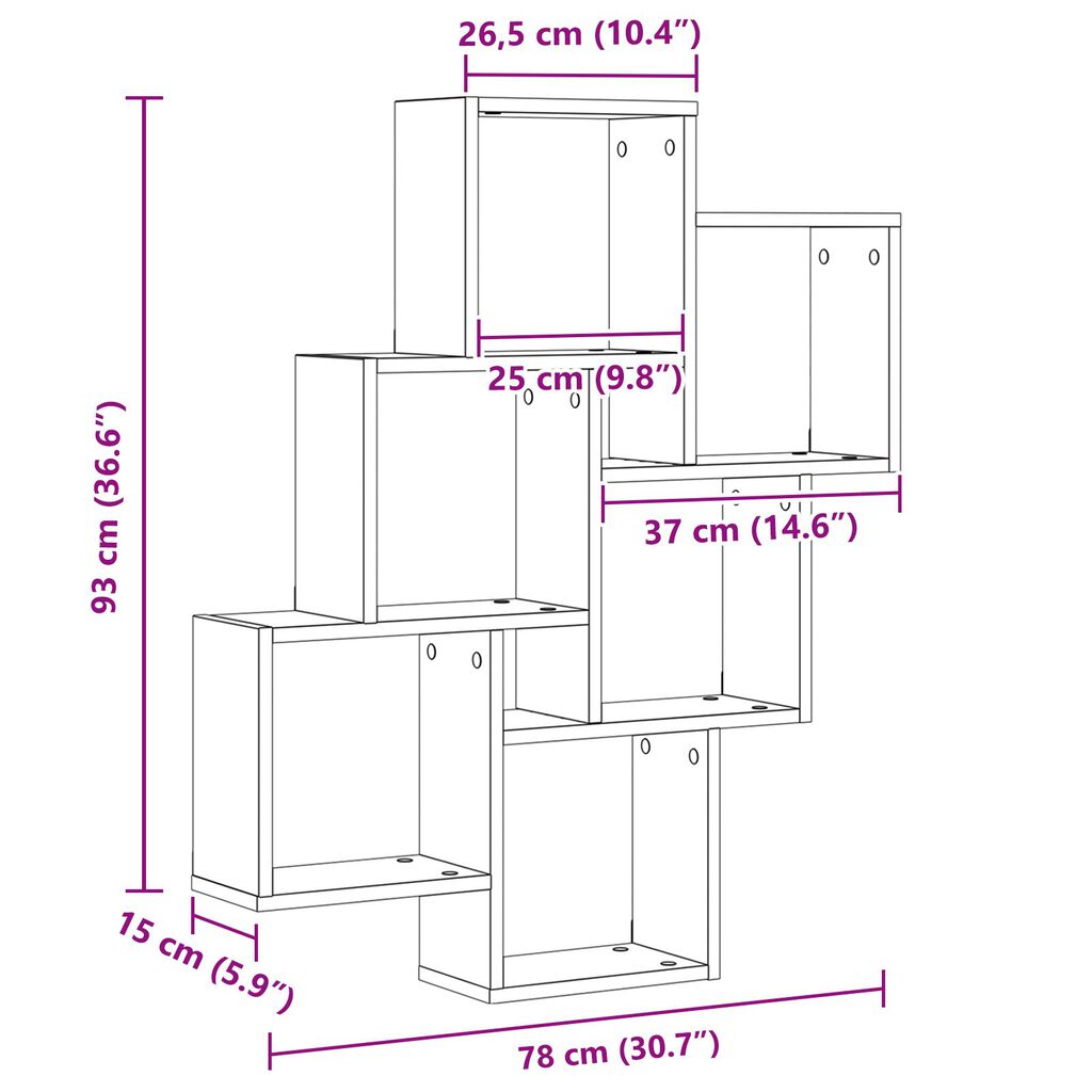 vidaXL Ντουλάπι Τοίχου Μαύρη Δρυς 78x15x92 εκ. Φτιαγμένο από Ξύλο
