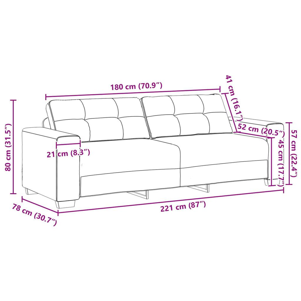 vidaXL Σετ Καναπέ με μαξιλάρι 3 pcs Μαύρο 221 x 78 x 80 εκ Βελούδο