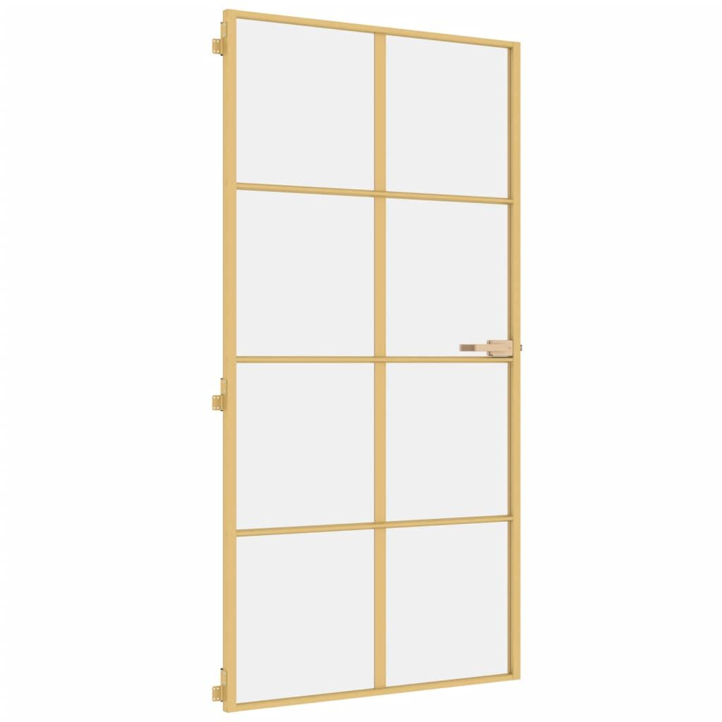 vidaXL Εσωτερική Πόρτα Χρυσή 102,5x201,5 εκ. Ψημένο Γυαλί & Αλουμίνιο