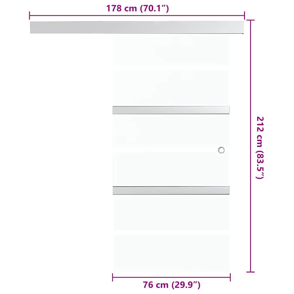 vidaXL Συρόμενη Πόρτα Ασημί 76 x 212 εκ. από Γυαλί ESG / Αλουμίνιο