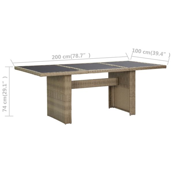 vidaXL Τραπεζαρία Κήπου Καφέ 200x100x74 εκ. από Γυαλί/Συνθετικό Ρατάν