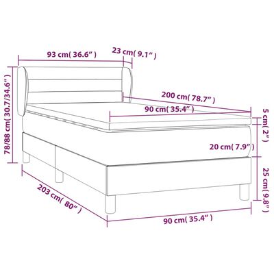 vidaXL Κρεβάτι Boxspring με Στρώμα Ανοιχτό Γκρι 90x200 εκ. Υφασμάτινο