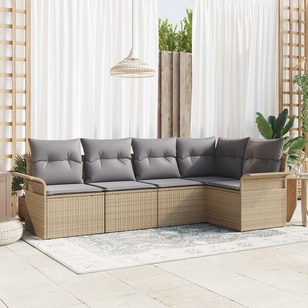vidaXL Σετ Καναπέ Κήπου 5 pcs 242.5 x 132.5 x 85 εκ. Πολυ ράταν