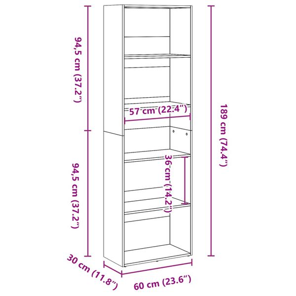 vidaXL Βιβλιοθήκη Μαύρη 60x30x189 εκ. από Επεξεργασμένο Ξύλο