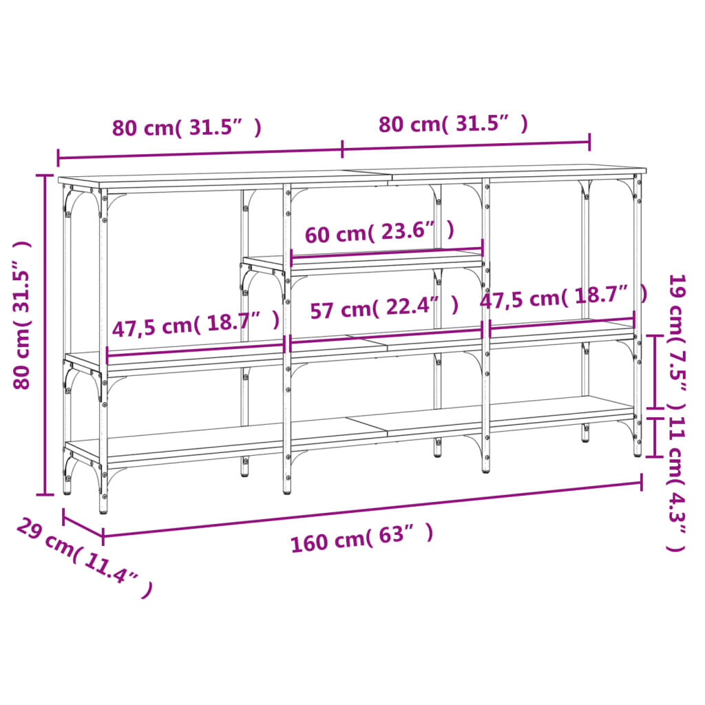 vidaXL Τραπέζι Κονσόλα Μαύρο 160 x 29 x 80 εκ. Επεξεργασμένο Ξύλο