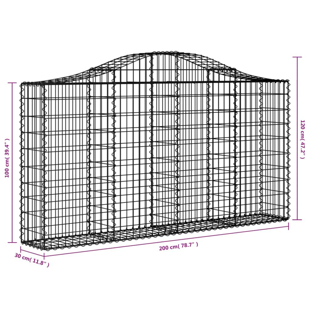 vidaXL Συρματοκιβώτια Τοξωτά 8 τεμ. 200x30x100/120 εκ. Γαλβαν. Ατσάλι
