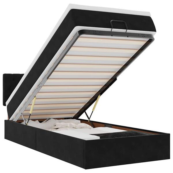 vidaXL Οθωμανικό κρεβάτι με στρώμα & LEDs Μαύρο 100x200cm Velvet