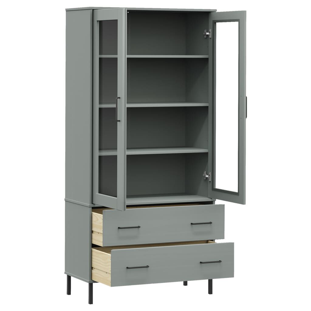 vidaXL Βιβλιοθήκη OSLO Γκρι 85x35x172,5 εκ. Μασίφ Ξύλο με Μεταλ. Πόδια