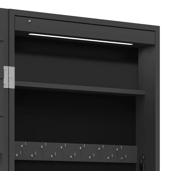 vidaXL Έπιπλο Κοσμημάτων με Καθρέφτη/LED Φώτα Επιτοίχιο Μαύρο
