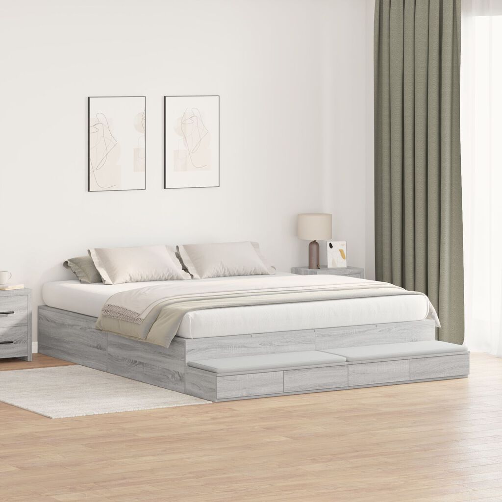 vidaXL Κρεβάτι με Αποθηκευτικό Χώρο Γκρι sonoma 200x200 εκ.