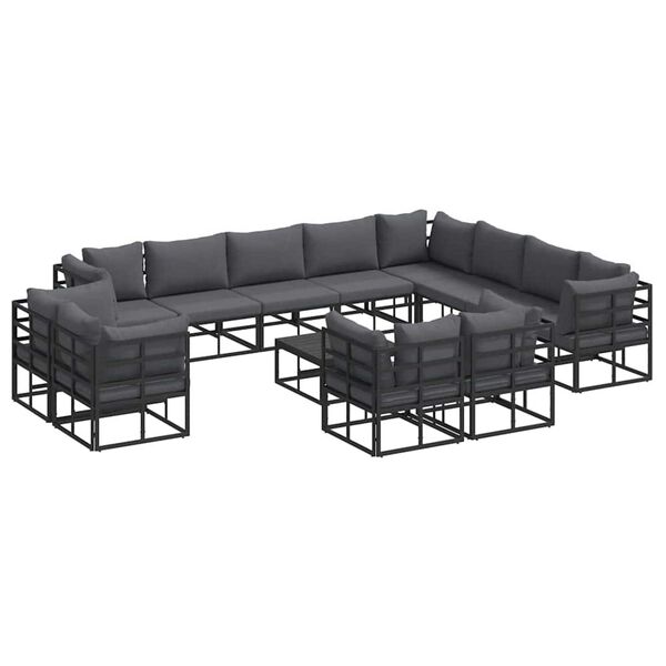 vidaXL Σετ Καναπέ Κήπου με μαξιλάρι 13 pcs Μαύρο Αλουμίνιο