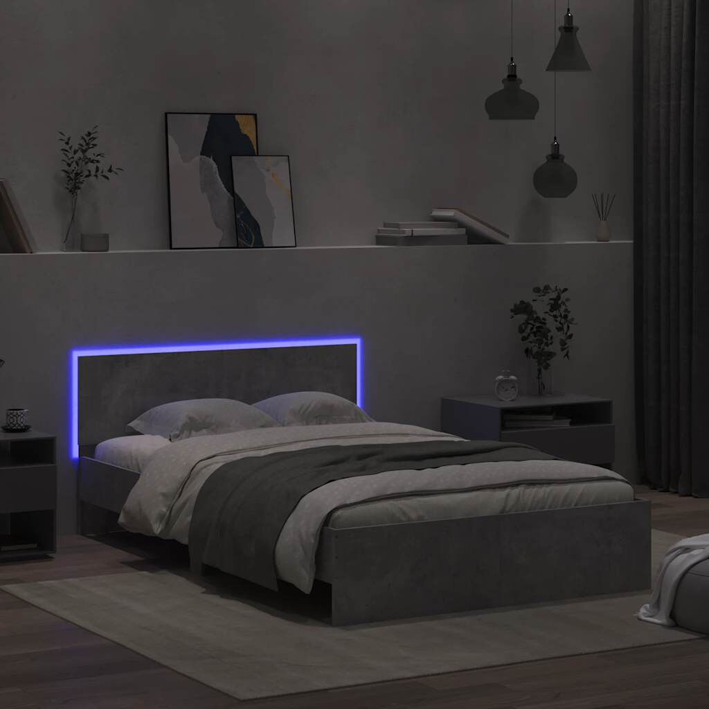vidaXL Πλαίσιο Κρεβατιού με Κεφαλάρι/LED Γκρι σκυροδέματος 120x190εκ.