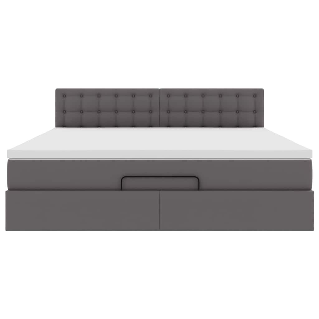 vidaXL Οθωμανικό κρεβάτι με στρώματα & LEDs Γκρι Faux Leather