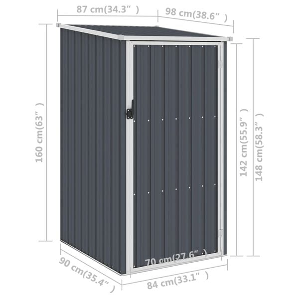 vidaXL Αποθήκη Κήπου Ανθρακί 87 x 98 x 159 εκ. από Γαλβανισμένο Ατσάλι