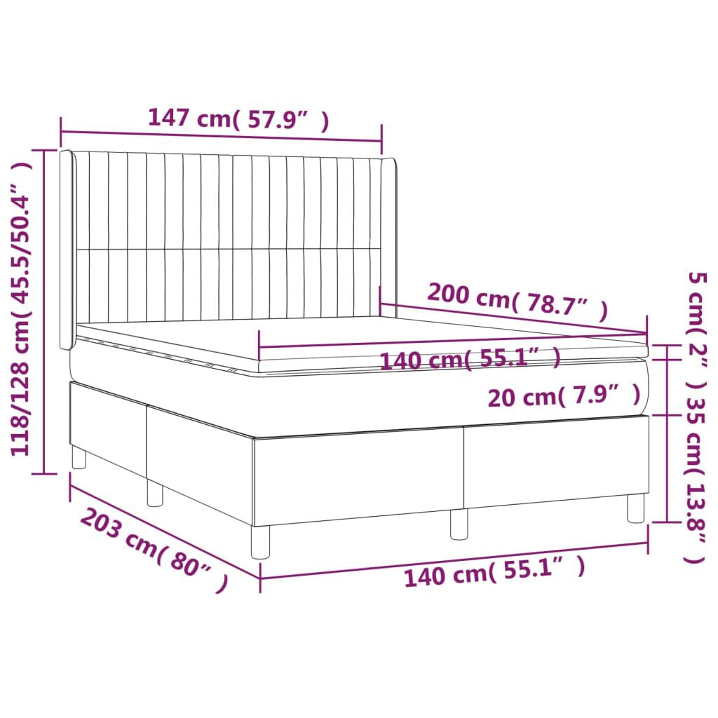 vidaXL Κρεβάτι Boxspring με Στρώμα & LED Μπλε 140x200 εκ. Υφασμάτινο