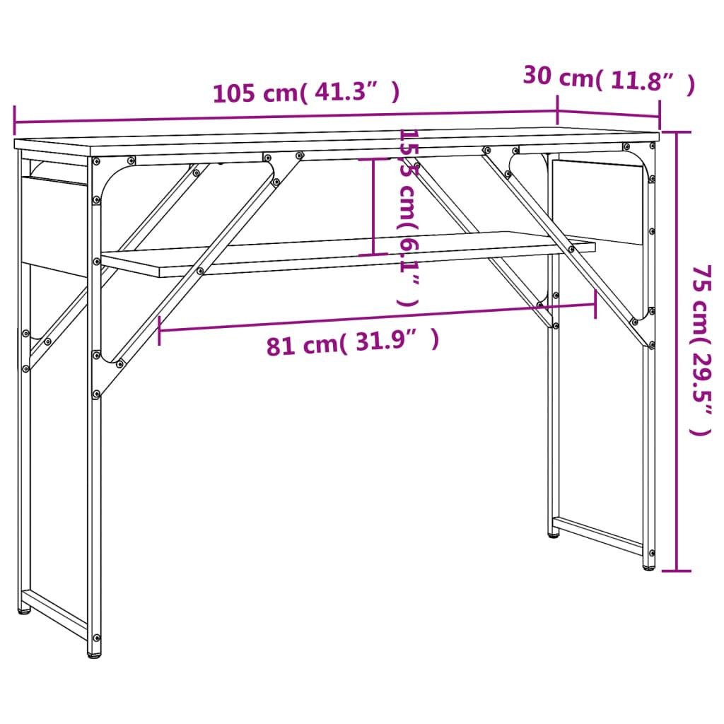 vidaXL Τραπέζι Κονσόλα Καπνιστή Δρυς 105 x 30 x 75 εκ. Επεξεργ. Ξύλο