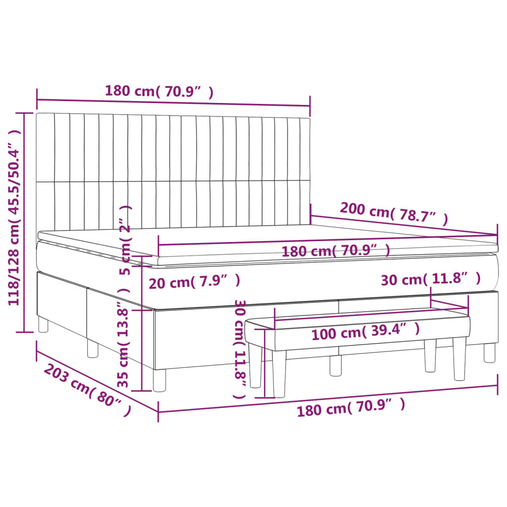 vidaXL Κρεβάτι Boxspring με Στρώμα Σκούρο Καφέ 180x200 εκ Υφασμάτινο