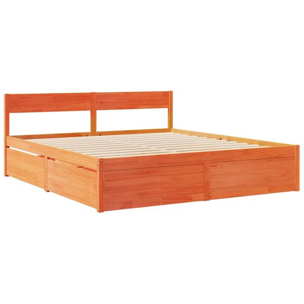 vidaXL Κρεβάτι με Συρτάρια+Στρώμα Καφέ 180x200 εκ. Μασίφ Ξύλο Πεύκου