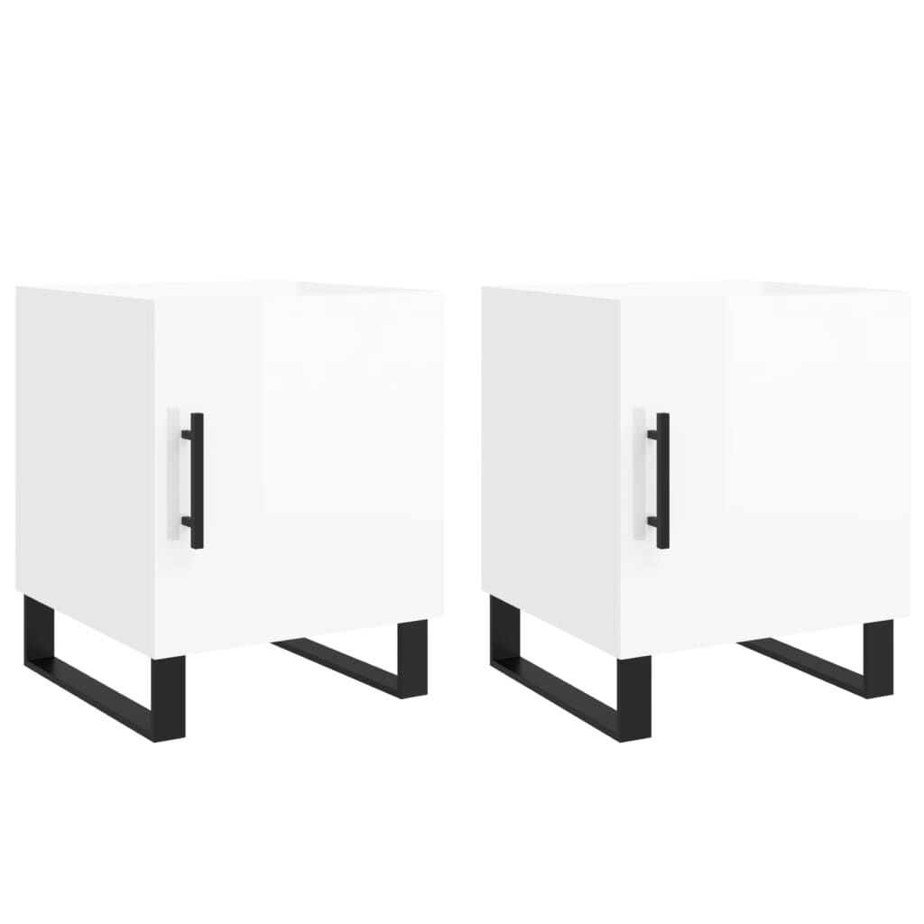 vidaXL Κομοδίνα 2 τεμ. Γυαλ. Λευκό 40 x 40 x 50 εκ. από Επεξεργ. Ξύλο