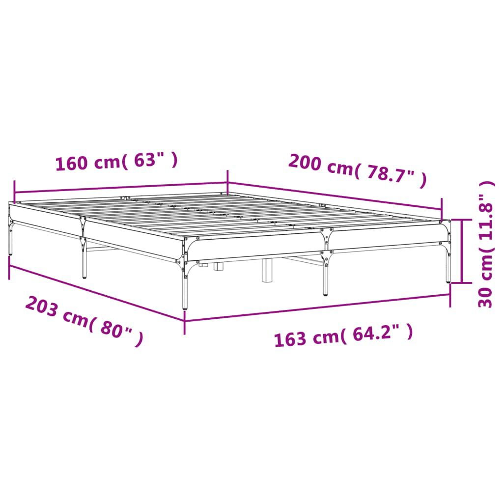 vidaXL Πλαίσιο Κρεβατιού Γκρι Sonoma 160x200 εκ. Επεξ. Ξύλο & Μέταλλο