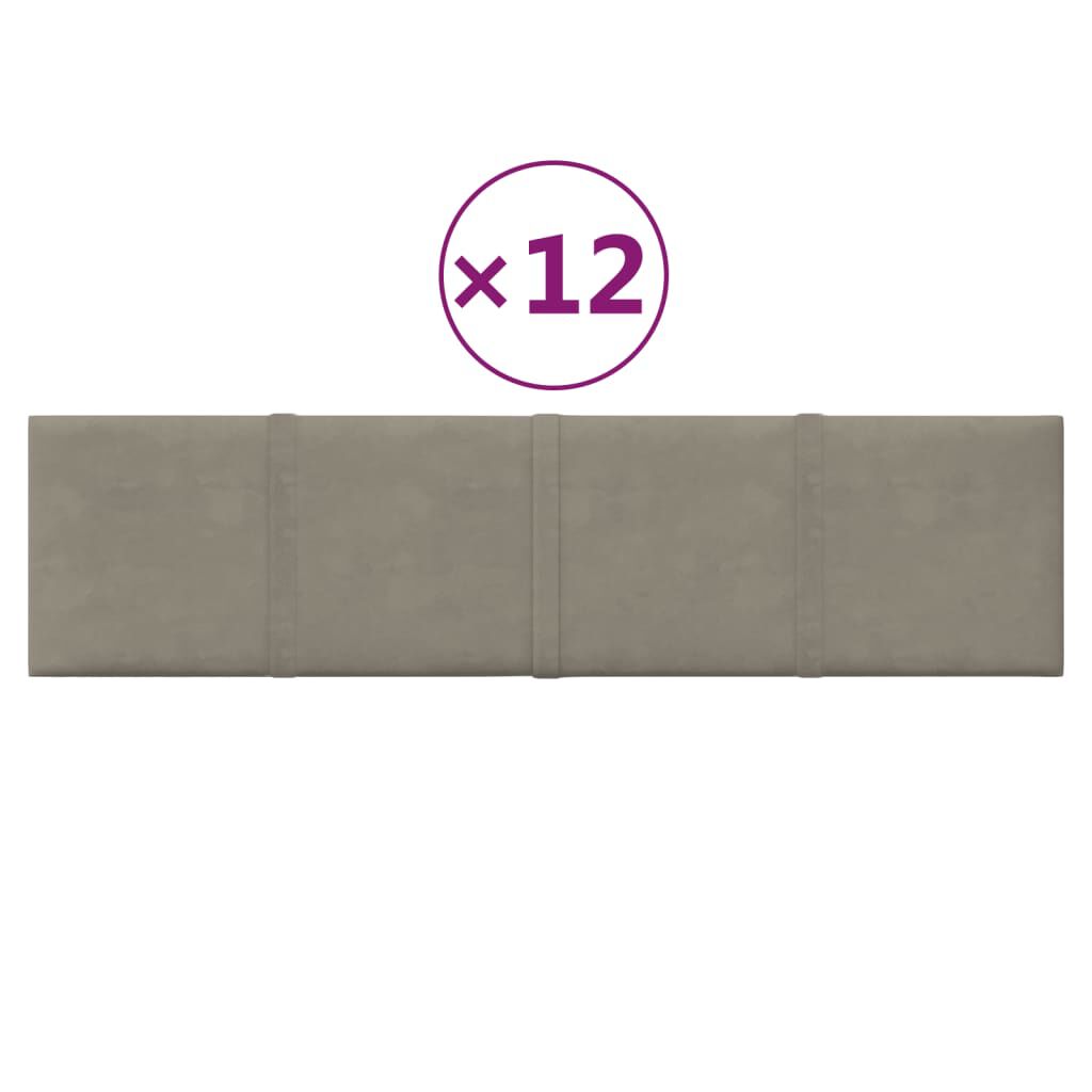 vidaXL Πάνελ Τοίχου 12 τεμ. Ανοιχτό Γκρί 60x15 εκ. 1,08 μ² Βελούδο