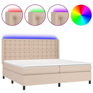 vidaXL Κρεβάτι Boxspring Στρώμα&LED Καπουτσίνο 200x200 εκ. Συνθ. Δέρμα