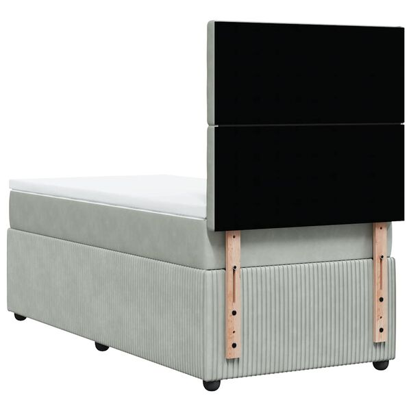 vidaXL Κρεβάτι Boxspring με Στρώμα Ανοιχτό Γκρι 100x200 εκ. Βελούδινο