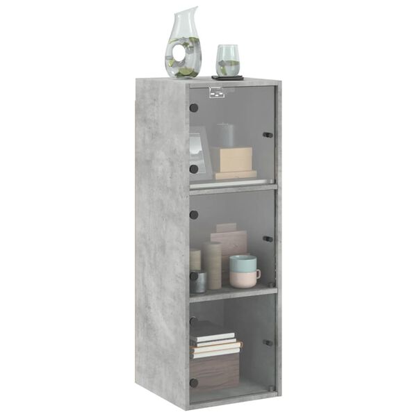 vidaXL Ντουλάπι Τοίχου Γκρι Σκυροδ. 35x37x100εκ. με Γυάλινες Πόρτες