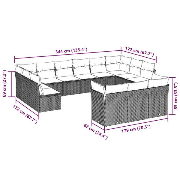 vidaXL Σαλόνι Κήπου 13 Τεμαχίων Γκρι από Συνθετικό Ρατάν με Μαξιλάρια