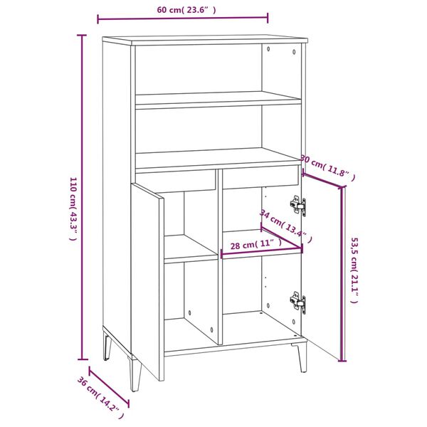 vidaXL Ντουλάπι Καφέ Δρυς 60 x 36 x 110 εκ. από Επεξεργασμένο Ξύλο