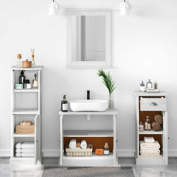 vidaXL Σετ Επίπλων Μπάνιου με ράφι 3 pcs Λευκό αντικέ 37 x 34 x 110 εκ