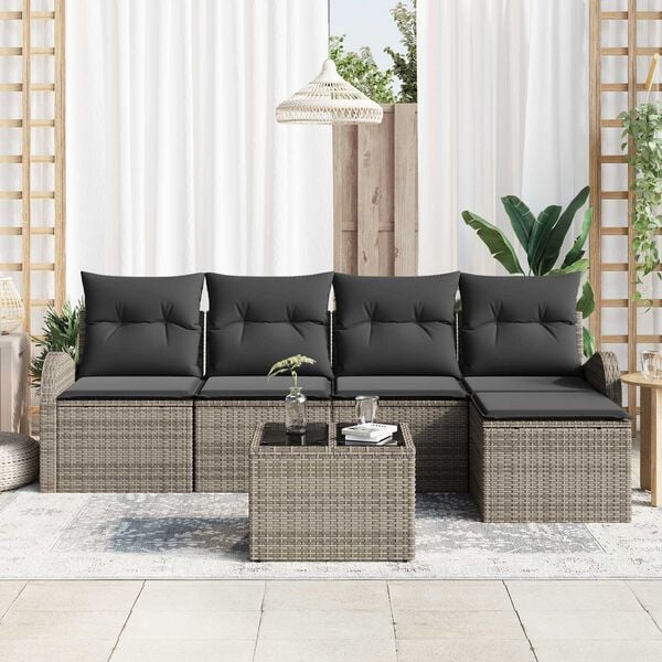 vidaXL Σετ Καναπέ Κήπου με μαξιλάρι 6 pcs Γκρι Πολυ ράταν
