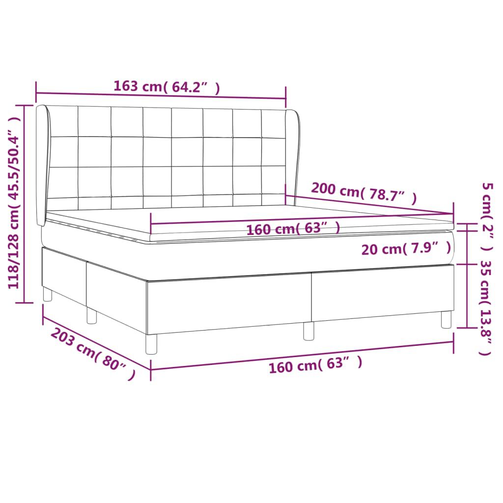 vidaXL Κρεβάτι Boxspring με Στρώμα Σκούρο Πράσινο 160x200εκ. Βελούδινο