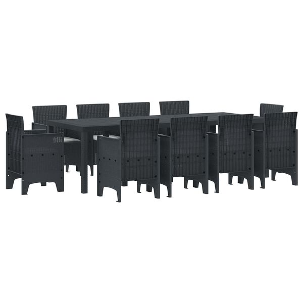 vidaXL Σέτ φαγητού για κήπο 11 pcs Ανθρακί Rattan Polt