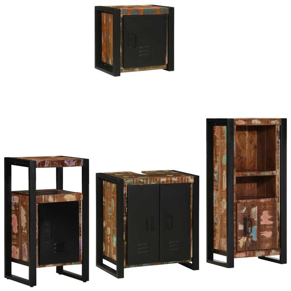 vidaXL Σετ Επίπλων Μπάνιου 4 pcs Πολύχρωμο Στερεό ανακτημένο ξύλο