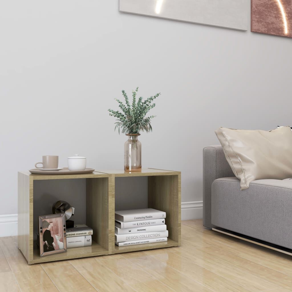 vidaXL Έπιπλα Τηλεόρασης 2 τεμ. Λευκό & Δρυς 37x35x37 εκ. Επεξ. Ξύλο