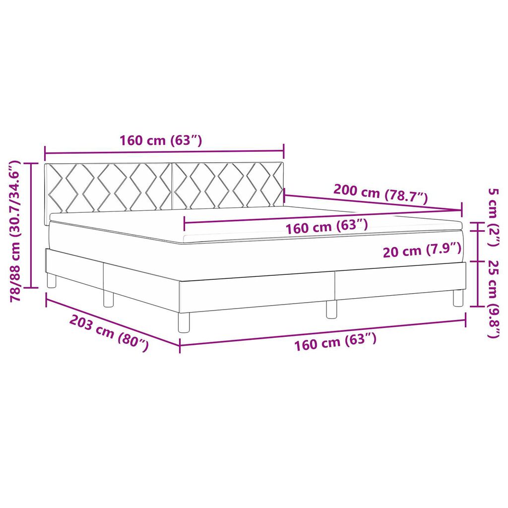 vidaXL Κρεβάτι με ελατήρια με στρώμα Μαύρο 160 x 200 cm ύφασμα