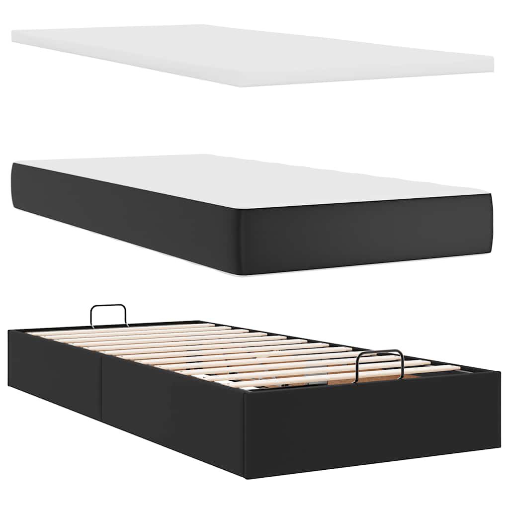 vidaXL Οθωμανικό κρεβάτι με στρώματα Μαύρο 200x200cm Faux Leather