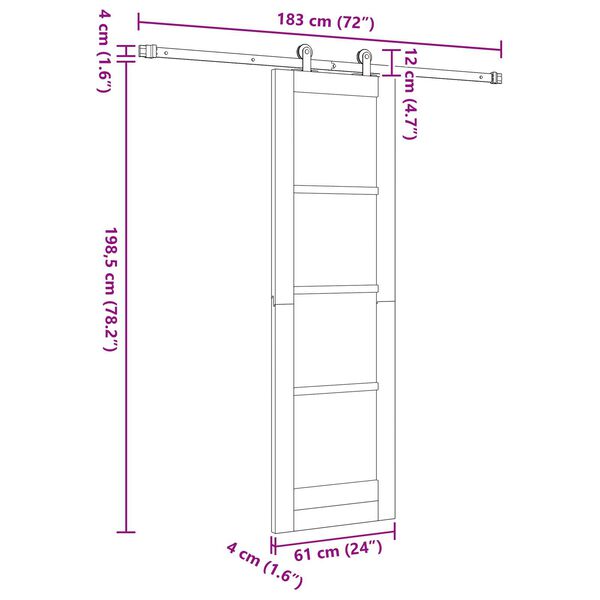 vidaXL Συρόμενη Πόρτα Καφέ 61 x 198.5 εκ. Ξύλο και μέταλλο